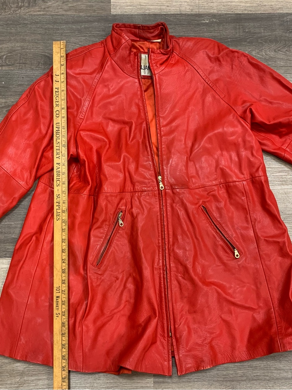 Women’s Red Leather Zip Front Jacket